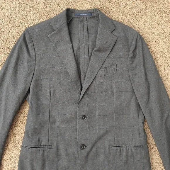 Boggi Blazer Men's 46R Gray Plaid Slim Fit‎ Italian Wool Windowpane